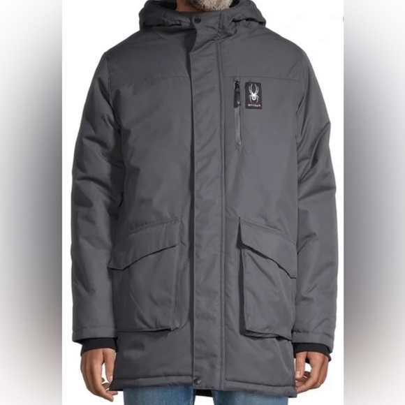 SPYDER Polar Boys Jacket Medium Grey HydroWeb ThermaWeb Parka Hooded Coat